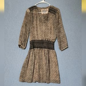 Vanessa Virginia Anthropology boho tan printed mini dress. Puff sleeves. Size XS